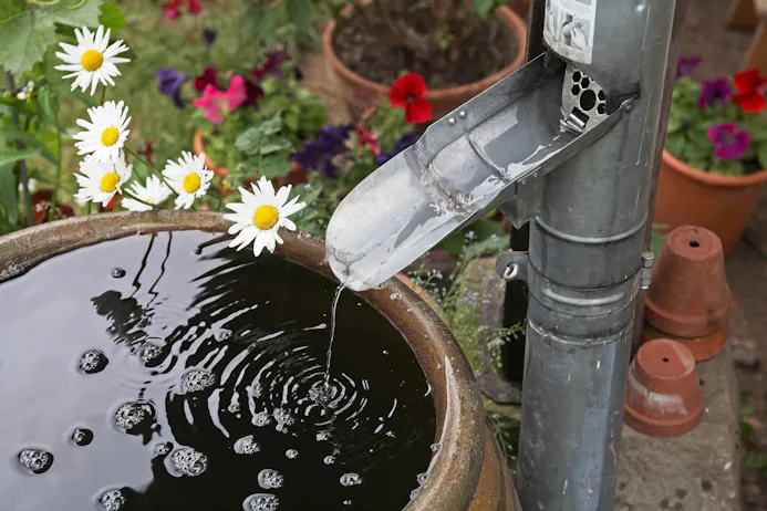 Regenton met bloemen op de achtergrond