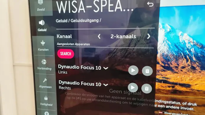 WiSA-menu bij een LG OLED C9-tv.