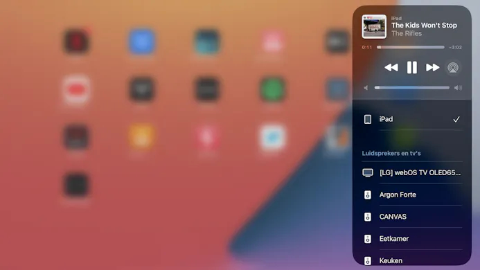 Screenshot van AirPlay op een iPad