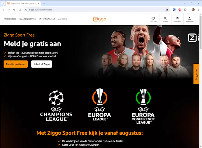 Gratis Europees voetbal kijken met Ziggo Sport Free