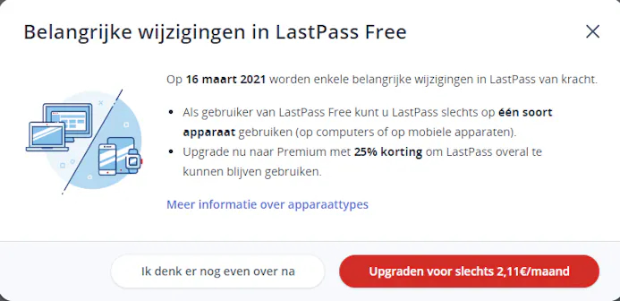 Gratis LastPass beperkt synchroniseren wachtwoorden, wat nu?-15577975