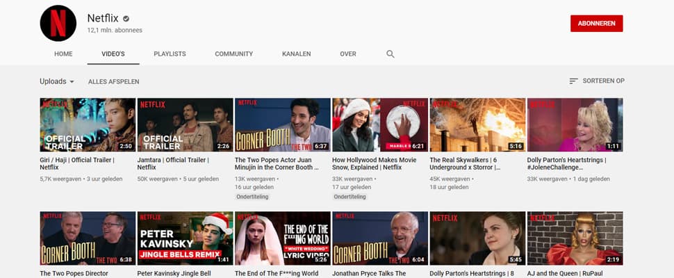 Populariteit YouTube-kanaal Netflix in 2019 verdubbeld 