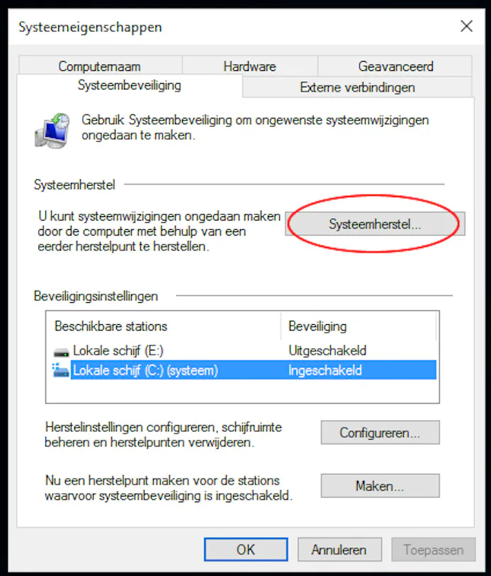 Hoe maak je een (systeem)herstelpunt aan in Windows 10?-15767233