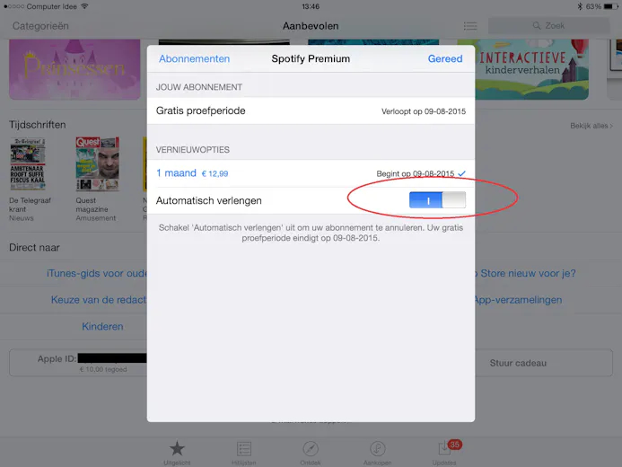 Zet automatisch vernieuwen van Spotify Premium af in iOS-15797007