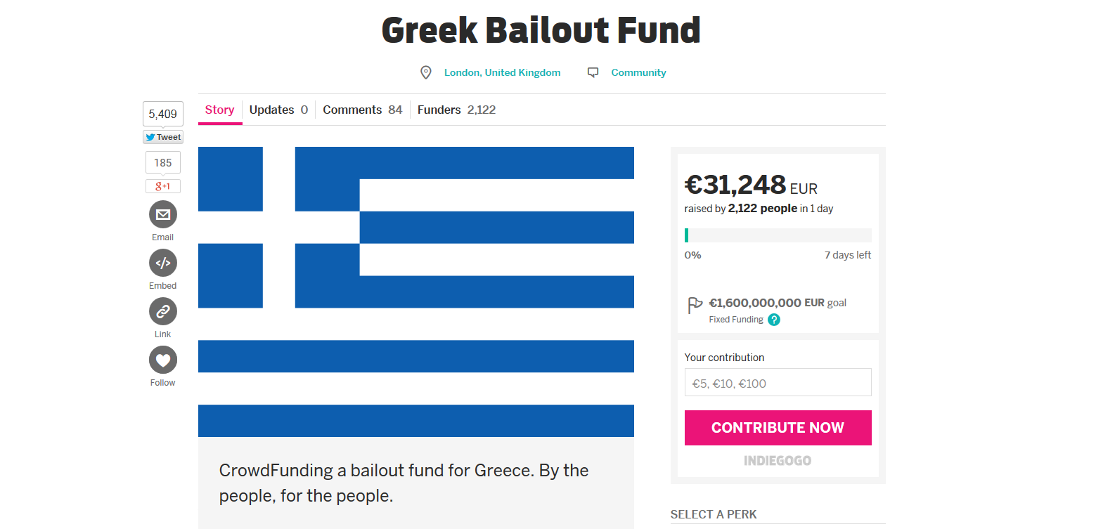 Crowdfunding-campagne voor Griekse staatsschuld opgericht