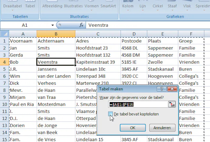 Maak een database in Excel 2007-15992970