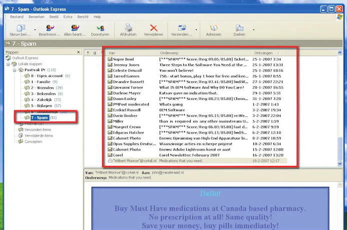Stoeien met e-mailberichtregels: eigen spamfilter in Outlook Express -16021796