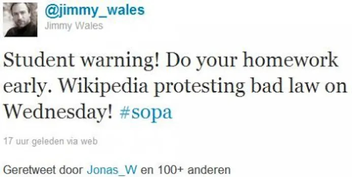 Wikipedia op zwart uit protest SOPA-16257959