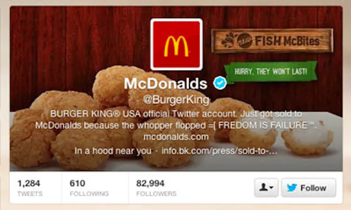 Burger King twitteraccount toont McDonalds-logo na hack-16358901