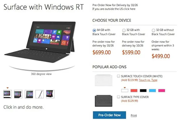 Microsoft Surface RT tablet voor $499-16473363