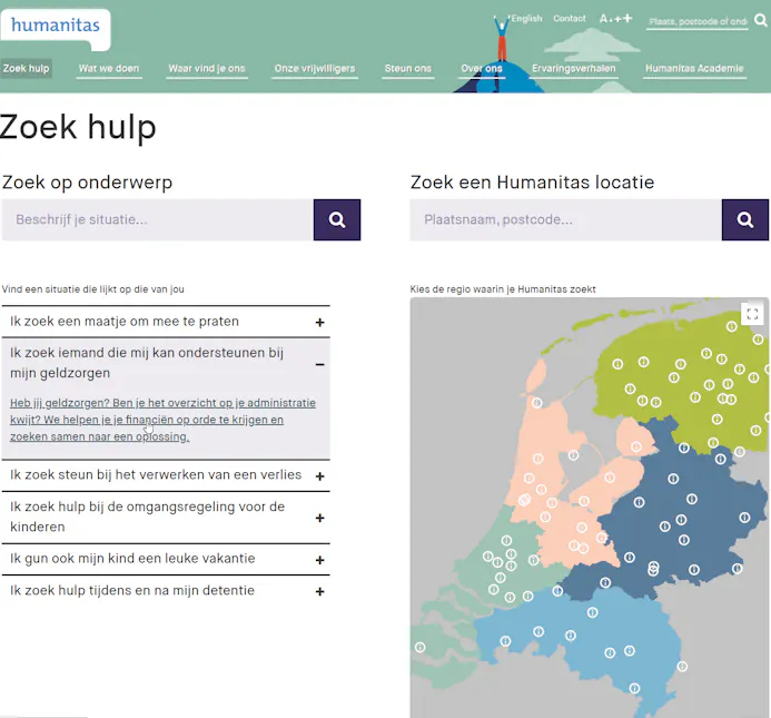 Zoek lokale vrijwilligers die helpen bij geld- en andere zorgen op Humanitas.nl