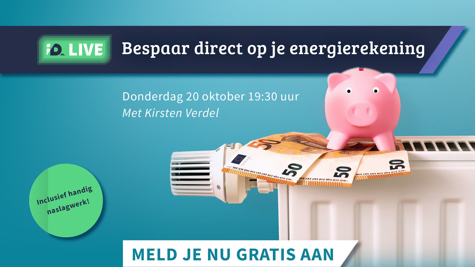 Meld je gratis aan voor de livestream Energie besparen op donderdag 20 oktober om 19:30