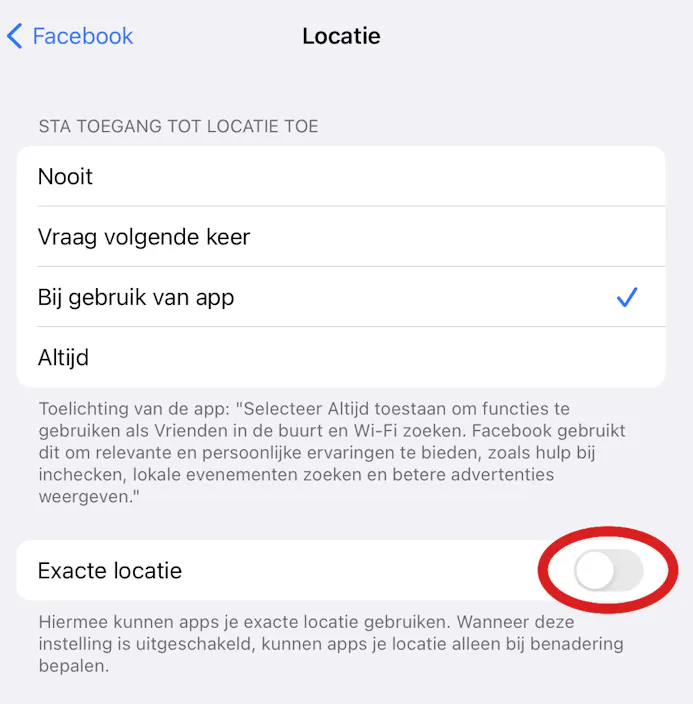 Maak apps als Facebook zeker niet wijzer dan nodig, je exacte locatie is alleen maar handelswaar bijvoorbeeld.