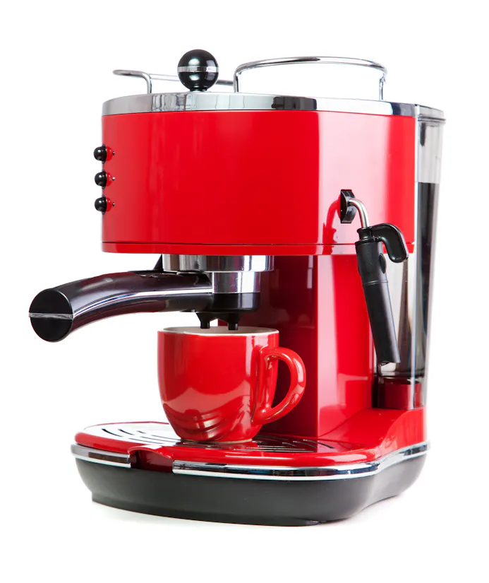 Een rood koffieapparaat