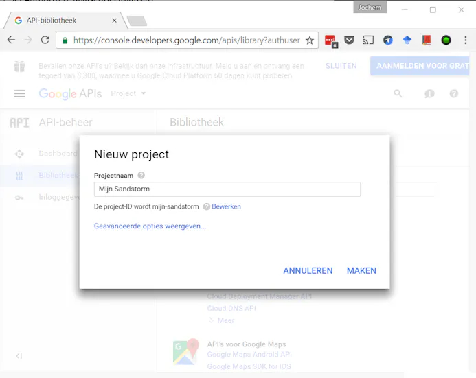 08 Maak een nieuw project aan in Google APIs.