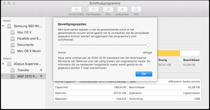 03 Op de Mac kun je je schijven veilig formatteren met verschillende veiligheidsniveau’s.