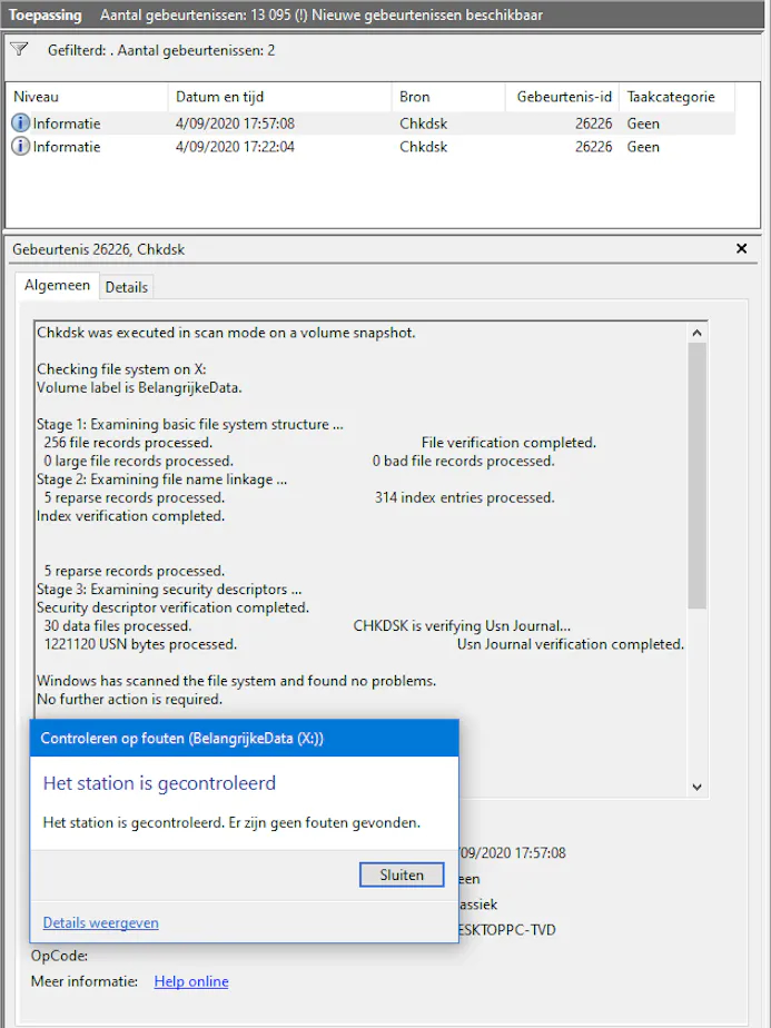 Tip 01 In Windows Logboeken vind je een detailrapport van de foutcontrole.