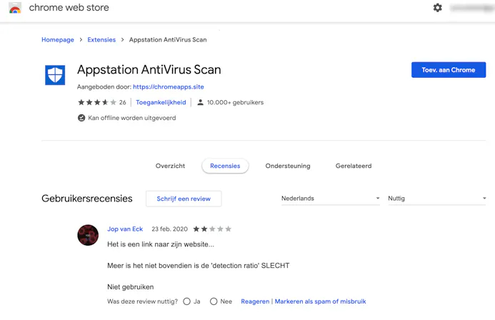 Deze gebruiker heeft het door: alweer een waardeloze antivirus-extensie.
