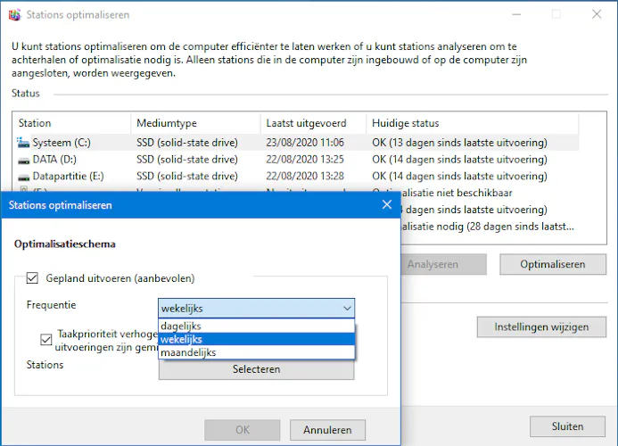 Tip 09 Windows 10 zorgt ook zelf wel voor regelmatige schijfdefragmentatie of –(trim)optimalisatie.