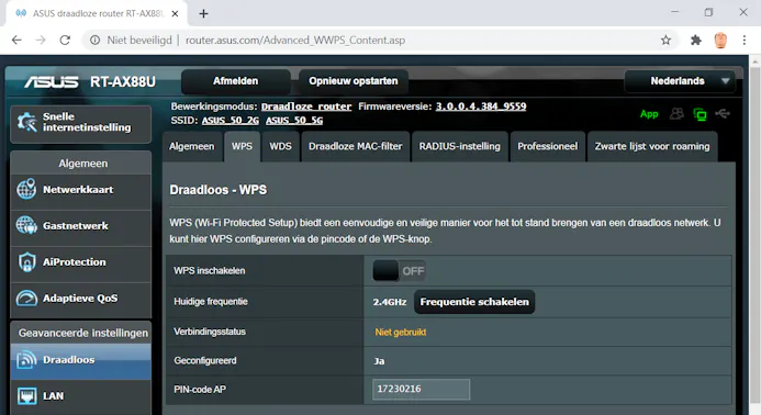 Schakel WPS op de router uit om ongecontroleerde toegang tot het netwerk te voorkomen.