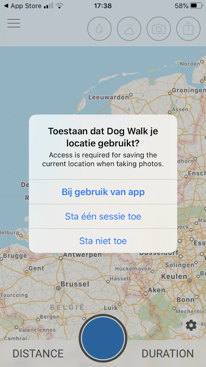 Geef de Dog Walk-app toestemming om het gps-signaal via je smartphone te gebruiken.
