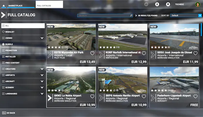 12 In de Marketplace vind je uitbreidingen voor Flight Simulator zoals extra sceneries en vliegtuigen.