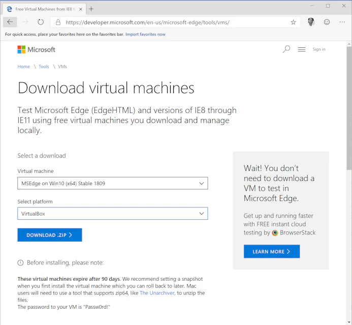 Tip 03 Microsoft stelt kant-en-klare virtuele machines van Windows online beschikbaar.