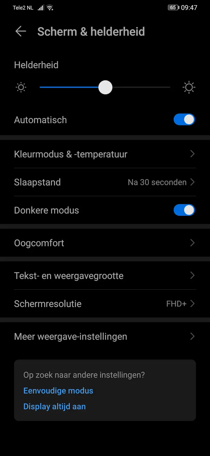 De donkere modus in Android.