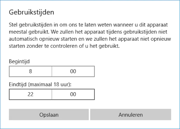 Tip 01 Geef aan wanneer Windows niet zomaar automatisch opnieuw mag opstarten.