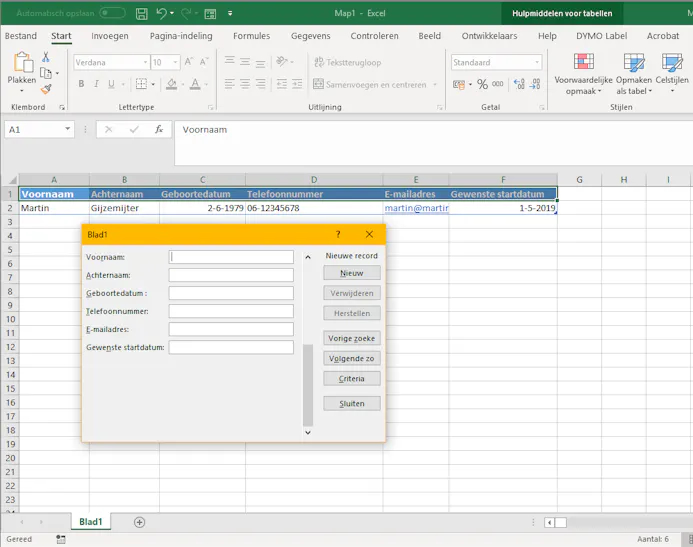 Je kunt nu eenvoudig je Excel-document invullen via het formulier.