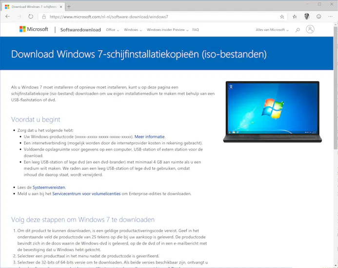 Tip 01 Via de officiële website van Microsoft kun je Windows 7 en Windows 8.1 downloaden.
