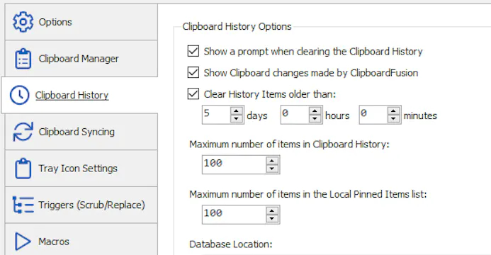 Je bepaalt zelf hoelang ClipboardFusion gekopieerde items vasthoudt.