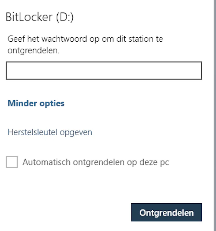 Je kunt aangeven dat BitLocker deze pc kan vertrouwen zodat je niet keer op keer het wachtwoord hoeft in te geven.