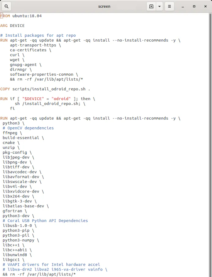 07 De Dockerfile definieert hoe Frigate in een Ubuntu-container geïnstalleerd en uitgevoerd wordt.