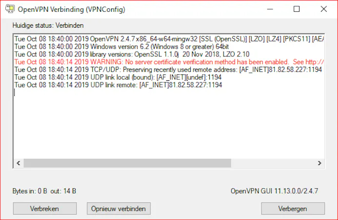 Tip 08 De OpenVPN-client voor Windows heeft de verbinding tot stand gebracht.