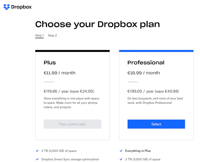 Tip 01 Sla je documenten veilig op in de cloud: Dropbox Plus biedt 2 TB voor 12 euro per maand.