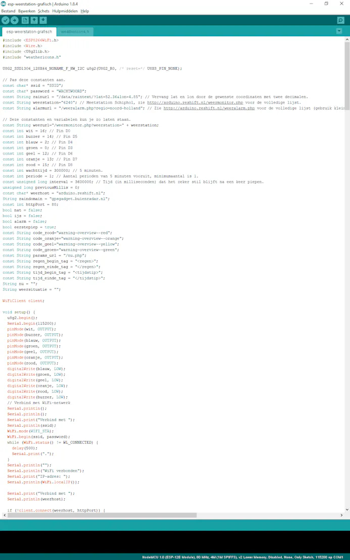 Een fragment van de code in Arduino IDE.