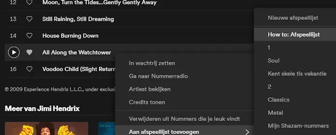 Screenshot van het toevoegen van een Spotify nummer