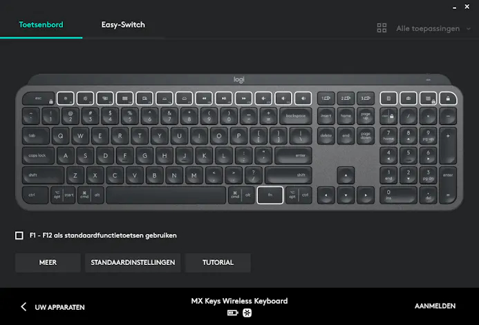 Je stelt het toetsenbord in met Logitech Options.