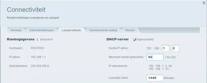 07 Activeer de dhcp-server en geef die een geschikt adresbereik mee.