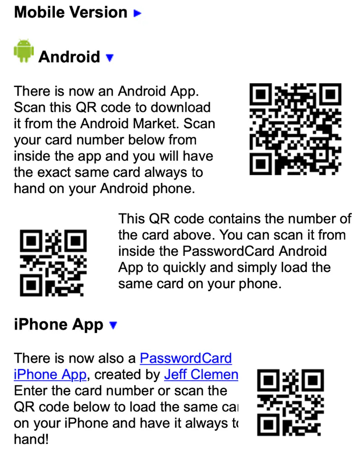 Gebruik de QR-code op de website om je persoonlijke wachtwoordenkaart op je smartphone te kunnen bewaren.