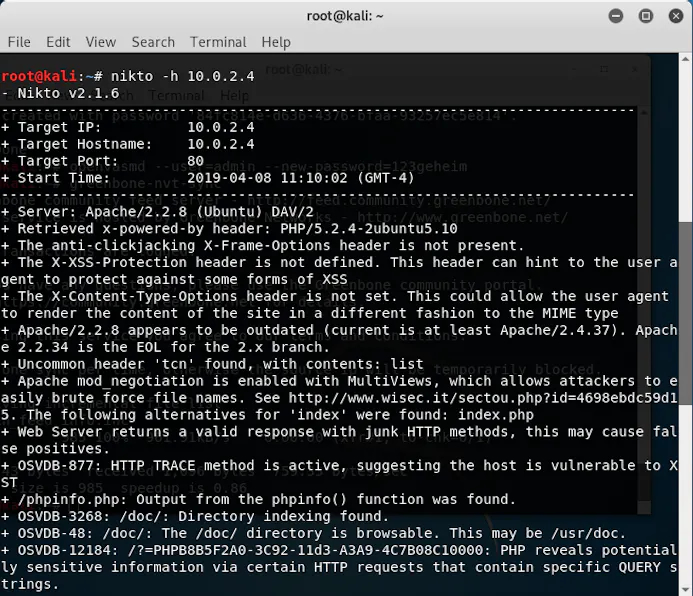 07 De Apache-server van Metasploitable blijkt zo lek als een zeef.