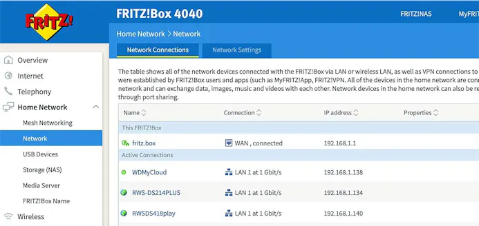 De IP-adressen netjes op een rijtje in een FritzBox