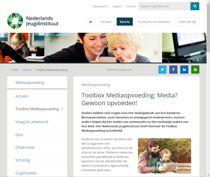 De website van het NJI biedt uitgebreide informatie over mediaopvoeding.