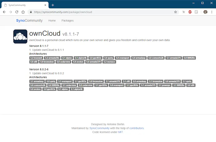 Wie wat rondkijkt vindt al snel een nas-app voor zijn persoonlijke cloud (hier: OwnCloud in de SynoCommunity).