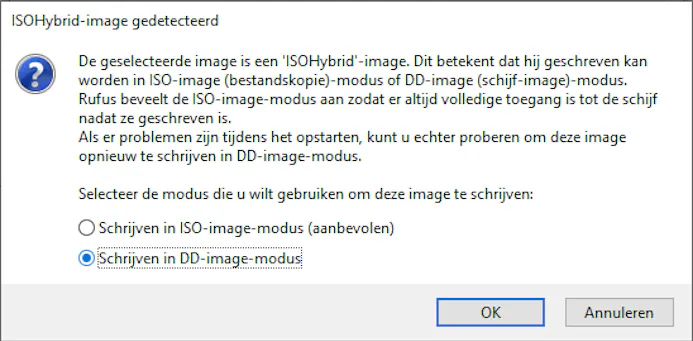 02 Selecteer het DD-image-formaat wanneer je Proxmox vanaf een geheugenstick wilt installeren.