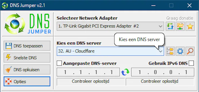Tijdens onze test bleek de dns-server van Cloudflare als snelste uit de bus te komen.