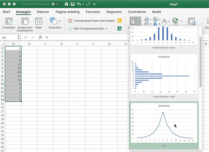 Kies de grafieksoort in Excel