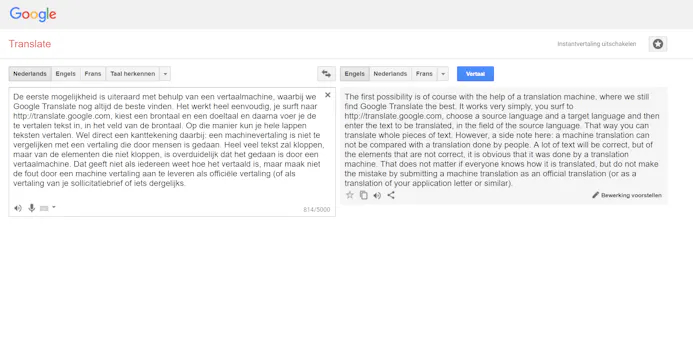 Met Google Translate vertaal je eenvoudig lappen tekst, maar niet altijd betrouwbaar.