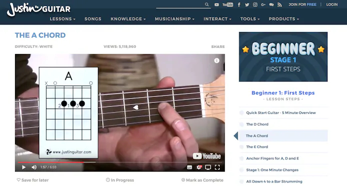 Tip 01 De site Justin Guitar is perfect om gitaar te leren spelen.